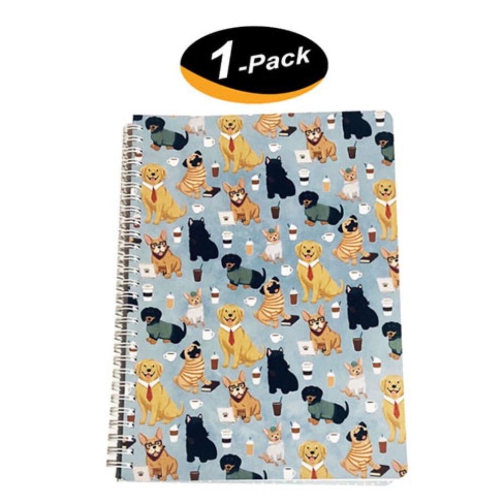 (1 Pk) Molly & Rex Spiral Notebook, Dog & Coffee Pattern, College Rule w/ Folder